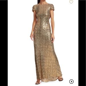Badgley Mischka gold sequin dress size 2